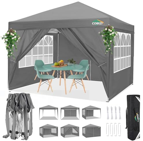 COBIZI Pavillon 3x3 Wasserdicht Stabil Mit 8X Heringe & 4X Windseil, UV-Schutz 50+, Hoch Dichte Plane, Partyzelt Faltpavillon Winterfest Gartenpavillon
