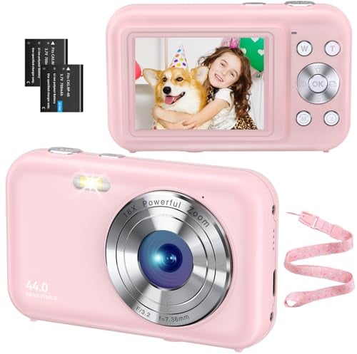 Digitalkamera FHD 1080P 44MP Fotokamera Ultra dünn Fotoapparat Digitalkamera mit Batteries Einfache und Tragbare Digital Kamera für Kinder/Jungen/Mädchen/Studenten/Anfänger/Senioren(Rosa)