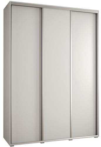 ABIKSMEBLE Davos 1 170 Armoire à Trois Portes Coulissantes pour Chambre à Coucher - Moderne Armoire de Rangement avec Tringle et Étagères -235,2 x 170 x 45 cm - Blanc, Blanc et Argent