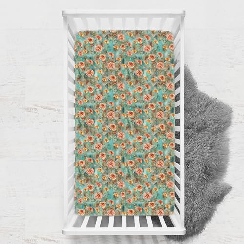 Odot Spannbettlaken für Kinderbett, Blumen Druck Kinderwagen Matratzenbezug, Weiche Babybett Spannbetttuch Stubenwagen Bezug, Beistellbett Spannbettlaken (Vintage Blumen,65x95 cm)