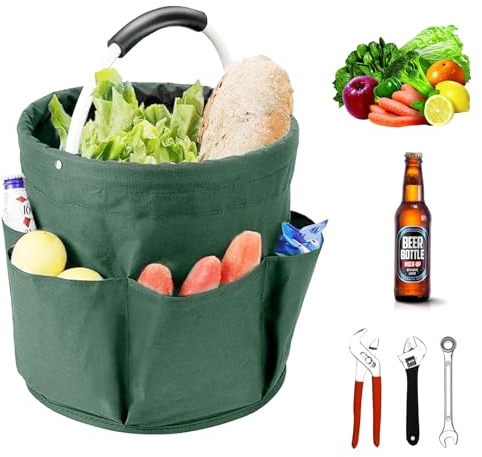 Sac de Jardin 17L pour Outils de Jardin : Sac à Outils de Jardin Pliable Oxford Tissu Sac à Outils de Jardin, Panier de Jardin avec 1 Compartiment Principal et 6 Poches extérieures, Panier