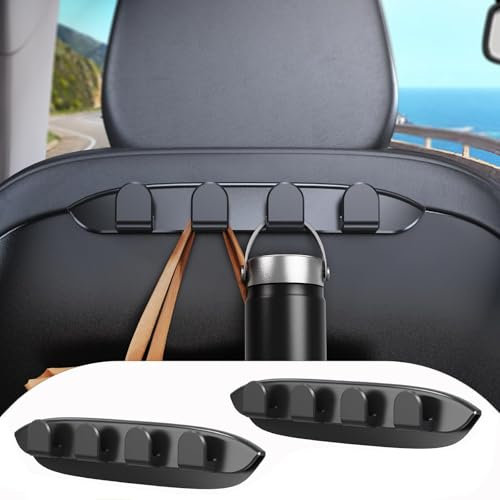 PANPHEN Seat Back Hooks Compatible with Tesla Model 3 Model Y 2017-2023, Headrest Hooks Car Bag Hook Stylish Back Seat Hanger Designed for Tesla Model 3 Model Y(4 Hooks Black)