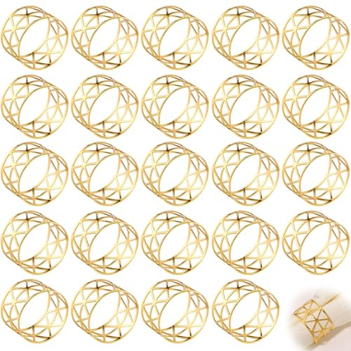 HAPPOW 24 Stück Serviettenringe Gold, Serviettenringe Metall, Retro Aushöhlung Form Servietten Ringe, Dinner Tischdekoration für Hochzeit, Jubiläum, Weihnachten,Neujahr, Geburtstag, Party