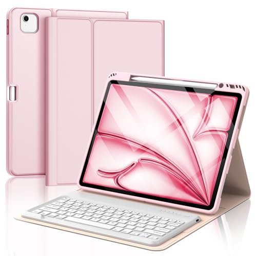 FOGARI Funda Teclado para iPad Air 13 M3/M2 2025 | Teclado para iPad 6 13 Pulgada - Español Ñ Teclado Magnético Bluetooth | Funda con Portalápices para iPad Air 13‘’, Oro Rosa