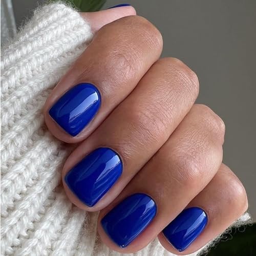 Boloshine Square Fake Nails Acrylic False Nails, 24Pcs Short French Manicure Full Cover Press on Nails, Removable Stick on Nails French Tip False Nails for Women and Girls Nail Art - The Deep Blue Sea