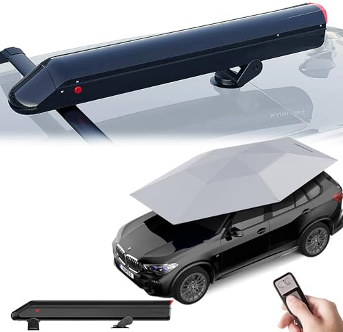 factildfulzhan Autoabdeckung Sonnenschutz Regenschirm Automatischer Auto-Sonnenschirm mit Aufbewahrungsbox, 5000mAh Akku, Fernbedienung, UV-Schutz Sonnenschirmzelt, 3800 * 2800MM,Grey