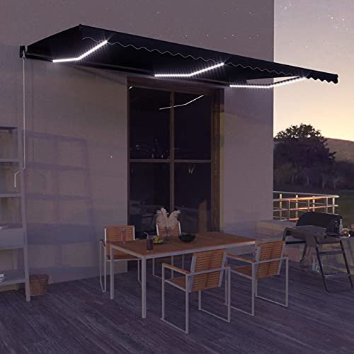 Iiaky Tenda da Sole Retrattile Sensore Vento LED 500x300cm Antracite,Tenda da Sole per Esterno Avvolgibile,Tenda da Sole a Bracci Estensibili con Telaio in Alluminio,Tettuccio Resistente al Sole e Imp