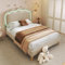Jovify Polsterbett 90 x 200 cm, LED Einzelbett Bettrahmen mit Lattenrost und höhenverstellbares Kopfteil, Gepolstertes Bett Jugendbett Rückenlehne Bettgestell, Leinenmaterial, ohne Matratze, Beige