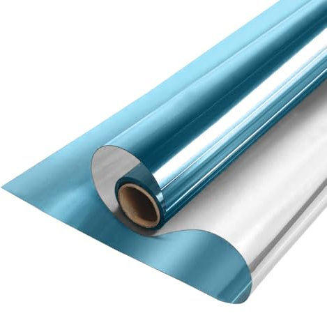 MOCNT Film Fenetre sans Tain Film Miroir pour Fenêtre Anti Regard Film Autocollant de Protection Solaire Film Teinte de Vitre Adhésif Privée Film Bleu Clair-Argenté 60cmX300cm