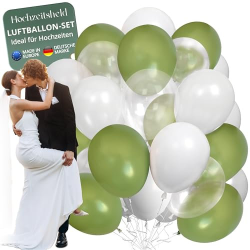 Hochzeitsheld® Luftballons Hochzeit Grün 50 Stück - 100% Made in EU Aus Biologisch Abbaubarem Kautschuklatex - Helium Ballons für Hochzeiten