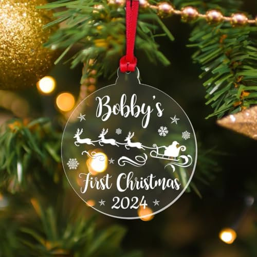 Shamsco Personalised Baby's First Christmas Bauble 1st Xmas Santa Tree Decoration Gift