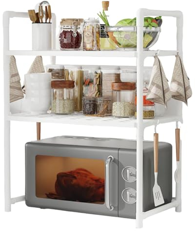 Fravsiu Parrilla para Microondas, Soporte para Microondas Ajustable | Organizador de Utensilios y Cubiertos de Encimera de Cocina - Soporte Microondas para Guardar Encimera