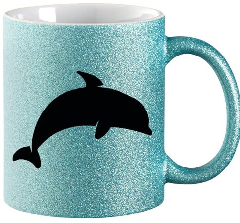 Huuraa Glitzertasse Delfin Silhouette Geschenk 330ml Blau Delfin Präsent
