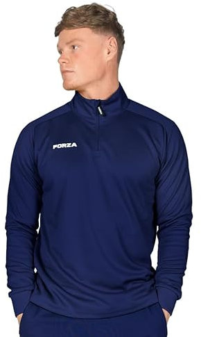 FORZA Men’s Tracksuit Jacket | Quarter Zip Training Track Top – Mid Layer for Footballers, Runners & All Athletes [6 Colour Options] (UK, Alpha, L, Regular, Regular, Navy Blue)