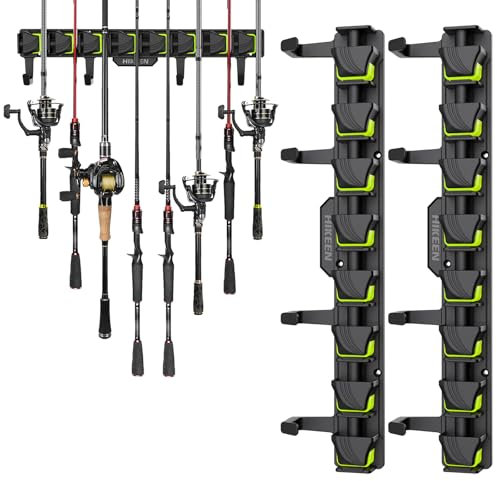 Angelrutenhalter für Garage mit Federgriff Design, Fishing Rod Rack Wand Angel Rutenhalter Vertikaler Angelrutenhalter aus ABS für 8 Angelruten mit einem Durchmesser von bis zu 24 mm(2, Grün)
