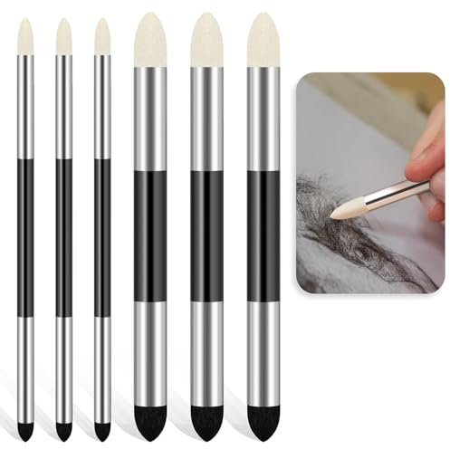 6pcs Artist Blending Sponge Pen Dual Tip Drawing Art Oil Soft Pastel Blending Tools Reusable Washable Sketch Rubbing Sponge Brush for Artist Professional Sketch Drawing Blending Lightening & Highlight