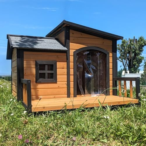 Border Collie Hundehütte mit Schiebedach und Terrasse, Größe L