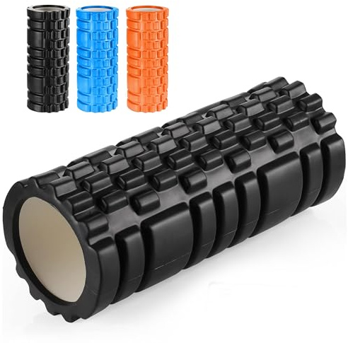 Zuvo Foam Roller for Muscles, Legs and Back Pain Relief, Textured, Black | For Gym Equipment, high-density, holds its shape, for calves, glutes, Pilates, warm-up and recovery