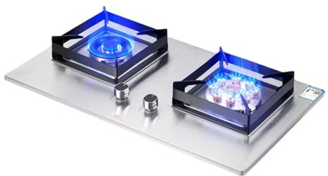 Cuisinière À Gaz 71 Cm 2 Brûleurs, Cuisinière À Gaz Intégrée Plug And Play, Panneau En Acier Inoxydable, Support De Casserole En Fonte, Convient For La Maison, La Cuisine, Le Camping, Le Jardin, La Sa