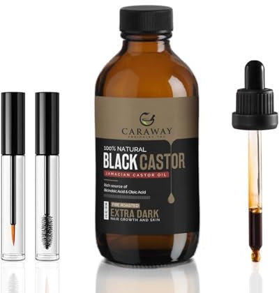 Caraway Jamaican Black Castor Oil – Cold-Pressed & Organic | For Hair Growth, Skin Detox & Lash Care | Includes Mascara Applicator – 118ml Glass Bottle