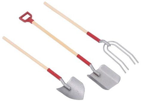 Miniature Shovel Set, Dollhouse Gardening Tools with Pitchfork and Shovel, Sturdy Alloy Wooden Handle Multi Purpose Garden Tools for Miniature Scenes, Photography Props