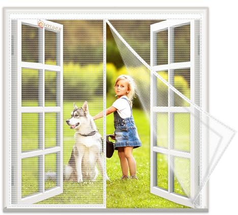 Mosquitera Puerta Magnetica Corredera Blanco 50x105cm Antimoscas Tela Mosquitera Resistente al desgarro con Imanes Fácil de Ensamblar para Madera Aluminio Puertas Metálicas