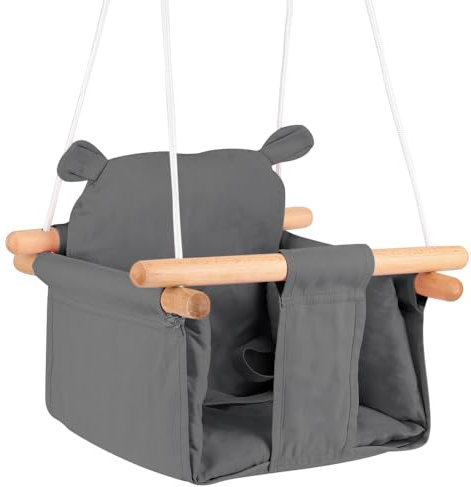 OHMG Balançoire pour Enfants Bear,Balançoire en Bois pour Enfants,Balançoire avec Ours en Peluche,Balancoire Interieur pour Bebe,Siege balançoire en Bois et en Coton