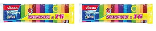 Vileda - Set de 16 bayetas Microfibras Colors, Colores Variados, 30 x 30 cm, 16 Unidades (Paquete de 2)