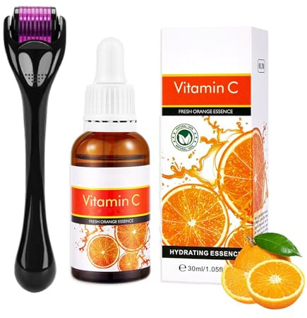 Vitamin C Serum Microneedling Set, Vitamin C Serum Gesicht mit 0.5mm Microneedling Roller, Micro Needling Set für Anti Pigmentflecken Gesicht, Micro Infusion System für Pigmentflecken & Pickelmale