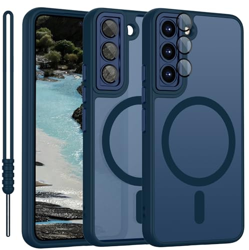 YUANDMI für Samsung Galaxy S22 Hülle kompatibel mit MagSafe, Handyhülle für Samsung Galaxy S22 Magnetisch Matte Touch Kameraschutz, Anti-Gelb rutschfest Kratzfest Schutz Stoßfest Hülle Dunkel Blau