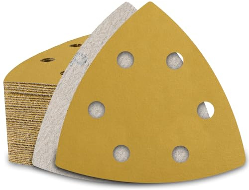 PMIQSA 800 Körnung 6 Loch Deltaschleifer Schleifpapier Dreieckschleifer | 60 Stück 93x93x93mm Schleifblätter klett, Multitool Schleifpapier für Deltaschleifer Schleifpapier für Holz Metall