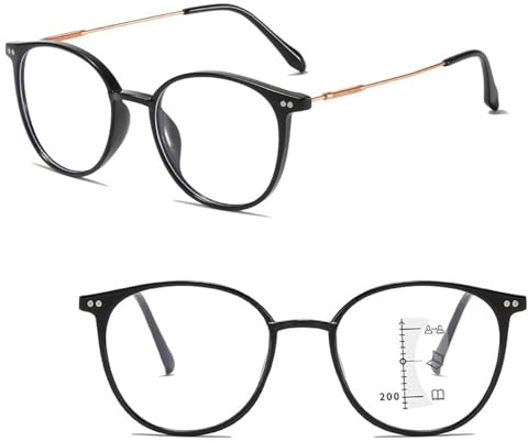 Generisch Gleitsichtbrille Progressive Multifokale Lesebrille Damen Herren, Mode Rund Lesebrille, Blaulichtfilter Leser Brille