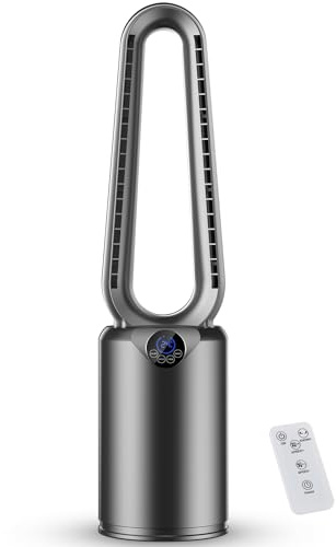 Timiyou Tower Fan with Bladeless Design, 85cm Height, Remote Control, 24 Speed Settings, LED Display, Air Purifying Filter, Timer, Oscillating Function for Home, Office, Bedroom