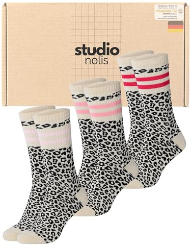 Studio Nolis Tennissocken All Leo 3er Set OekoTex100 Baumwolle Leopard | Crew Socks Streifen Leopardenmuster Baumwollsocken