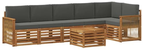 vidaXL Ecksofa Set 7 pcs Natur und Anthrazit Massivholz Akazie, Garten Lounge, Moderne Outdoor-Sofa Sets, modulare Sofas, Essbereich, Holz Sitzgruppe, Terrasse Ideen