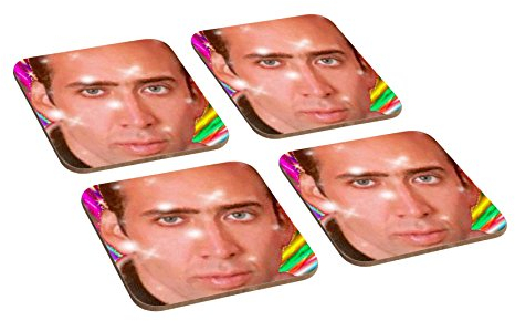 Nicolas Cage Rainbow Funny 4 TEILIGES Holz-Untersetzer Set