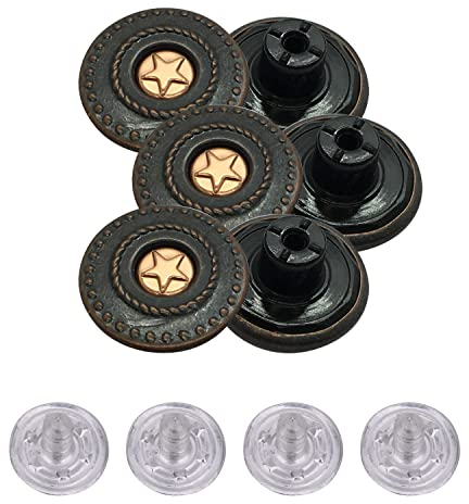 Trimming Shop 17mm Brass Jeans Button Hammer on Tack Fasteners with Aluminium Back Pin Hand Pressed Studs for Clothing Repairing, Denims, Jackets, Dark Bronze with Gold Star, 8pcs