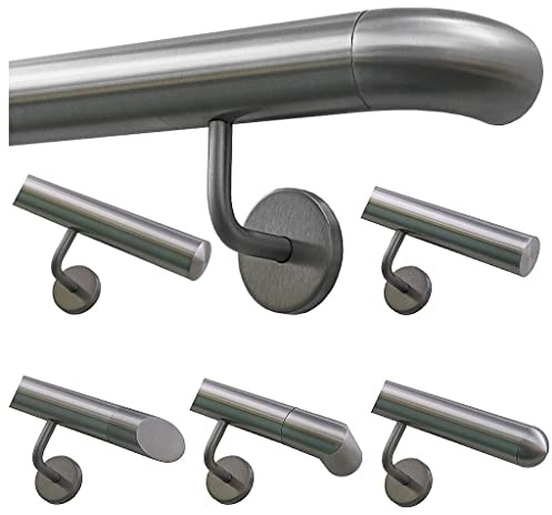 TIBU Handlauf Geländer Edelstahl Ø 42,4 mm - Länge 350 cm - Ende Bogen zur Wand und gewinkelte Halter - Rostfrei für Außen und Innen
