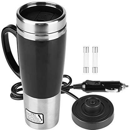KIMISS 450ML 12V Auto Wasserkocher Tasse Edelstahl Reise Heizung Tasse Becher Heißer Kaffee Tee Trinkbecher Becher Schwarz(12v)