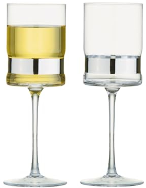 Anton Studio Designs SoHo Handmade Wine Glasses Perfect for Red Wine, White Wine, Water, or Beverages - 350 ml - Silver - Set of 2 Elegant Wine Glasses