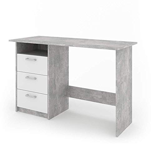 Vicco Schreibtisch Meiko, Arbeitstisch für das Büro, Beton/Weiß, 120 x 50 cm