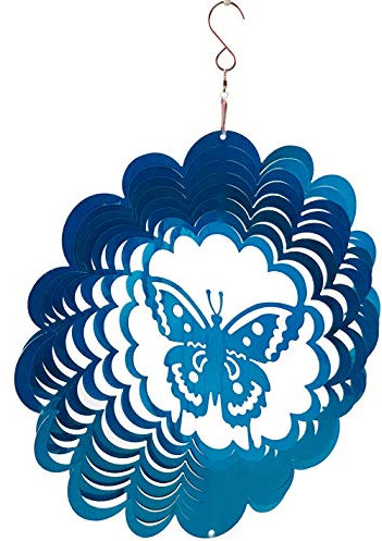 Dundee Deco W1204 - Molinillo de viento en caja de regalo, colgante 3D para interiores y exteriores, decoración de jardín, mandala, mariposa, azul, 12 pulgadas, idea de regalo única, recuerdo, regalo