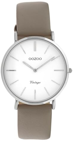 Oozoo Vintage Damenuhr mit Lederband Flach 32 MM Weiß/Taupe C20085