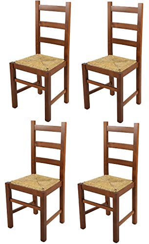 t m c s Tommychairs - Set 4 chaises Rustica pour Cuisine, Bar et Salle à Manger, Robuste Structure en Bois de hêtre peindré en Couleur Noyer Clair et Assise en Paille