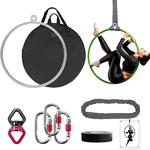 DASKING Cerceau aérien de 85 cm/90 cm, entièrement testé, 226,8 kg, équipement de Fitness, Yoga, Lyra Hoop avec Accessoires et Sac de Rangement