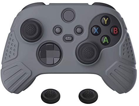 eXtremeRate PlayVital Hülle für Xbox Series S/X,Case Anti-Rutsche Schutzhülle Griffe Skin aus weichem Gummi,2 Stück Schwarze Stick Aufsätze für Xbox Series S/X Controller(Guardian Edition,Grau)