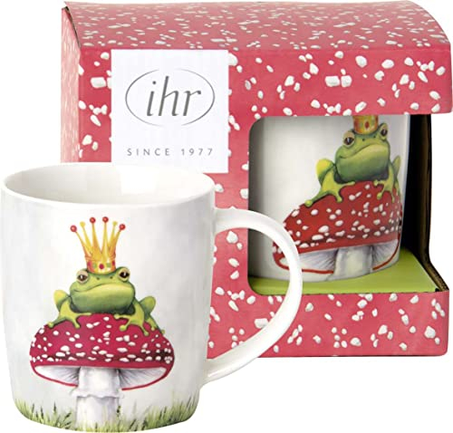 IHR - POM 877600 - Kaffeebecher, Lucky Frog, Froschkönig auf Fliegenpilz, Porzellan, 8,5cm x 9cm, 300ml, mit Geschenkverpackung