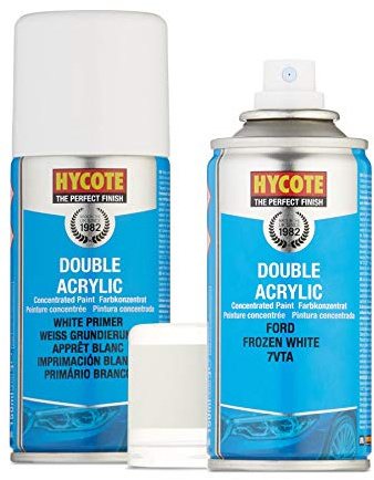 Hycote Double Acrylic Ford Frozen White Spray Paint 150ml + White Primer Kit