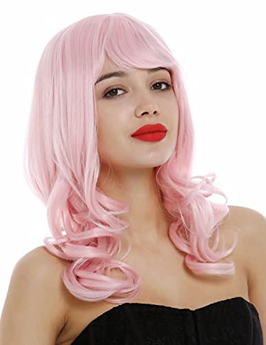 WIG ME UP - 3001-T2333 Perücke Damen lang Locken wellig Pony Cosplay helles Rosa