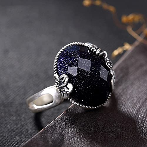 DJMJHG Sterling Silber 925 Schmuck Charms Ring für Frauen Naturedelstein Granat Rubin Obsidian Chalcedon Onyx